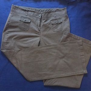 Gray comfortable chinos.